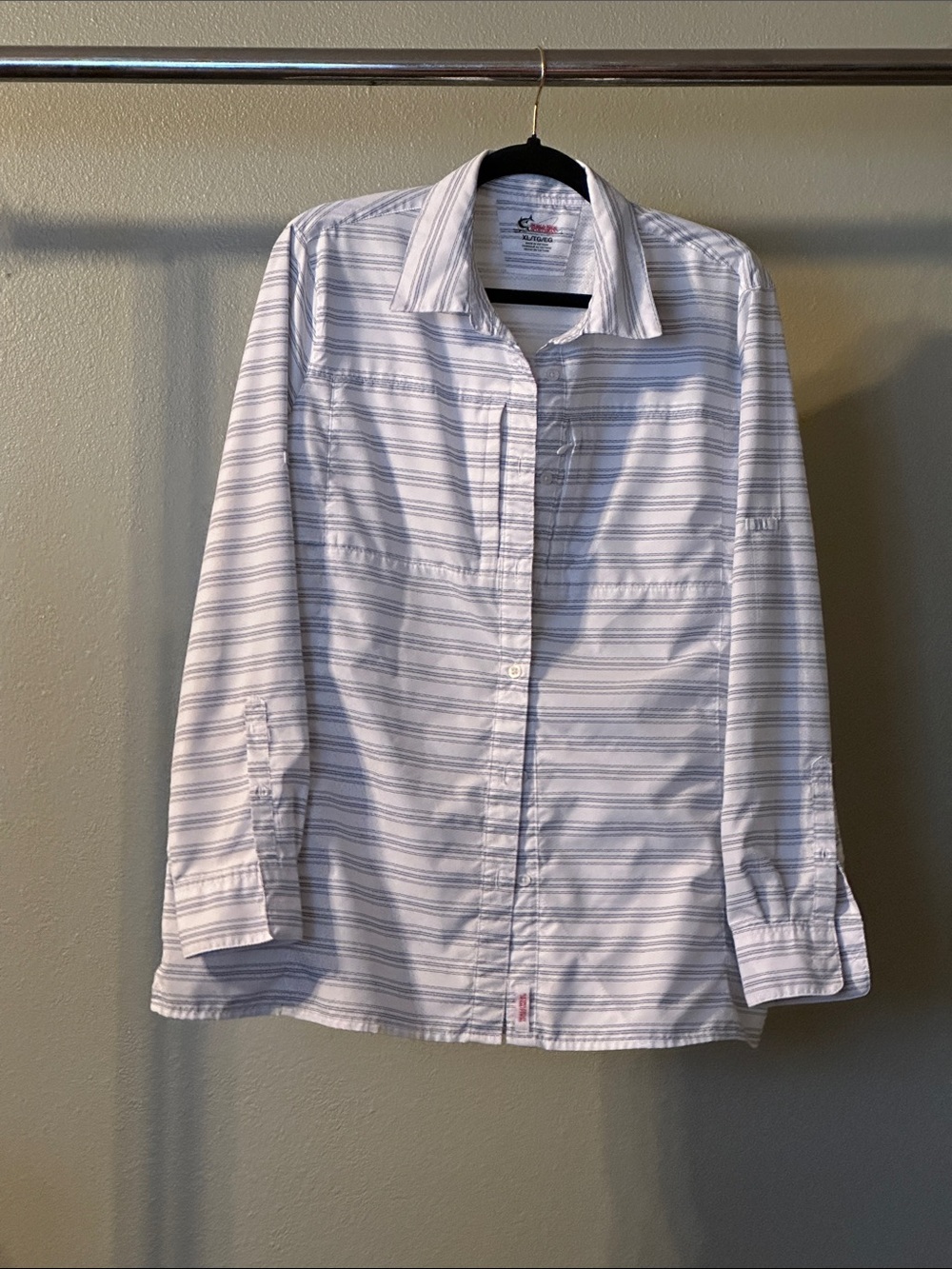 Worldwide Sportsmen Men's White Button-Down Shirt with Gray Stripes